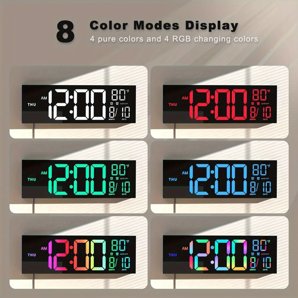 Large Digital LED Wall/Desk Clock with Remote - Colorful Display - Picture 5 of 6